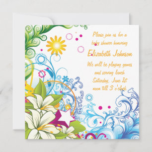 Invitation Fleurs mignonnes et étoiles Baby shower neutre gen