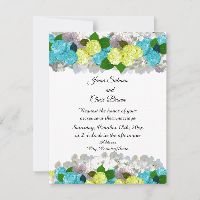 Invitation Fleurs Mixtes Turquoise Jaune Gras (Devant)