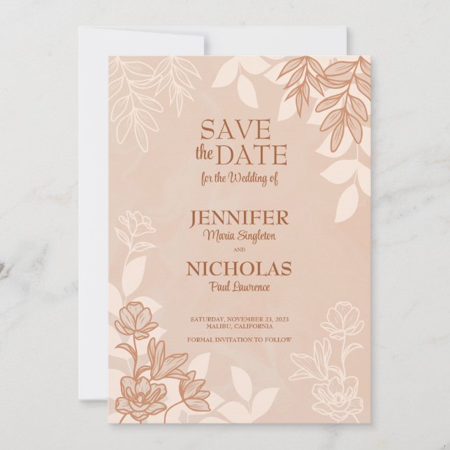 Invitation Fleurs modernes et ornements Feuille pour Mariage (Devant)