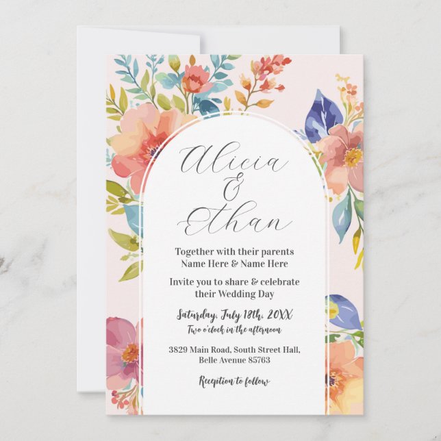 Invitation Fleurs modernes mariages rose élégant (Devant)