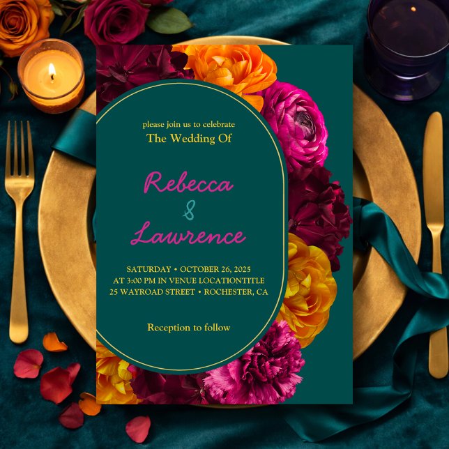 Invitation Fleurs modernes rose vert jaune (Créateur téléchargé)