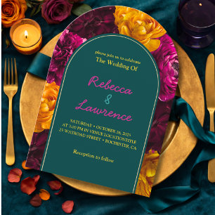 Invitation Fleurs modernes rose vert jaune