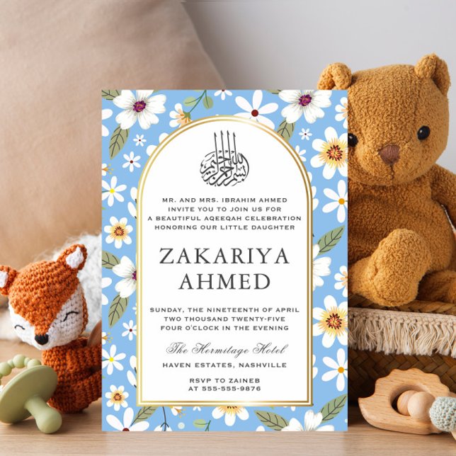 Invitation Fleurs Motif bleu islamique Aqiqa Aqeeqa Baby (Créateur téléchargé)