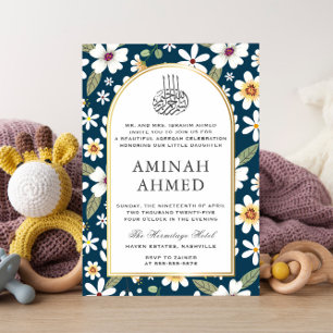 Invitation Fleurs Motif Marine islamique Aqiqa Aqeeqa Baby