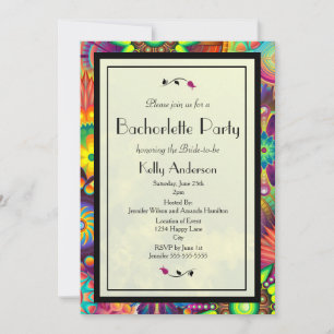 Invitation Fleurs multicolores Art déco Enterrement de vie de