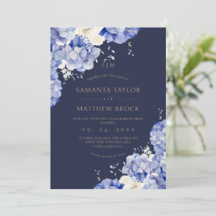Invitation Fleurs Navy ⎮Élégant Tout en Un
