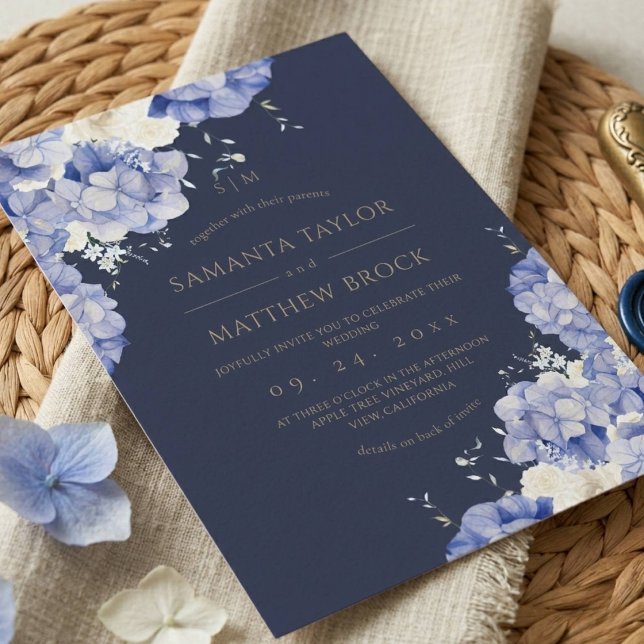 Invitation Fleurs Navy ⎮Élégant Tout en Un (Créateur téléchargé)