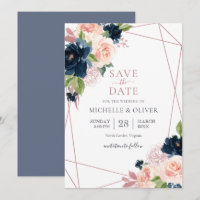 Fleurs Navy et Blush Géométrique Enregistrer la Da
