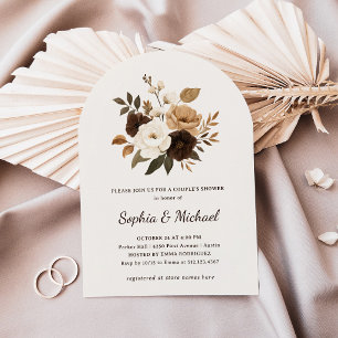 Invitation Fleurs neutres et brunes Shower pour couples