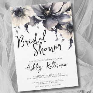 Invitation Fleurs Noir Blanc Baby Shower de Mariée