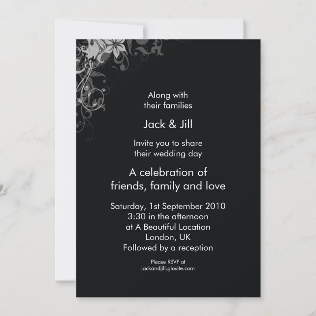 Invitation Fleurs noires et blanches 5x7 (Devant)