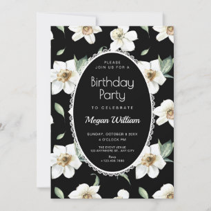Invitation Fleurs noires et blanches anniversaire