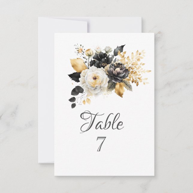 Invitation Fleurs noires et blanches sur fond or (Devant)