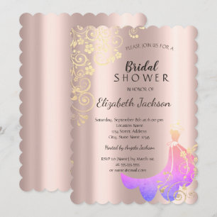 Invitation Fleurs noires et dorées Robe Rose dorée Baby Showe