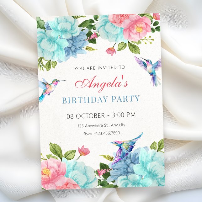 Invitation Fleurs oiseau anniversaire (Créateur téléchargé)