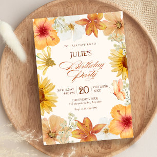 Invitation fleurs orange anniversaire