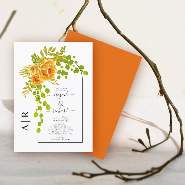 Invitation Fleurs orange, arche et monogramme mariage d'autom (Créateur téléchargé)