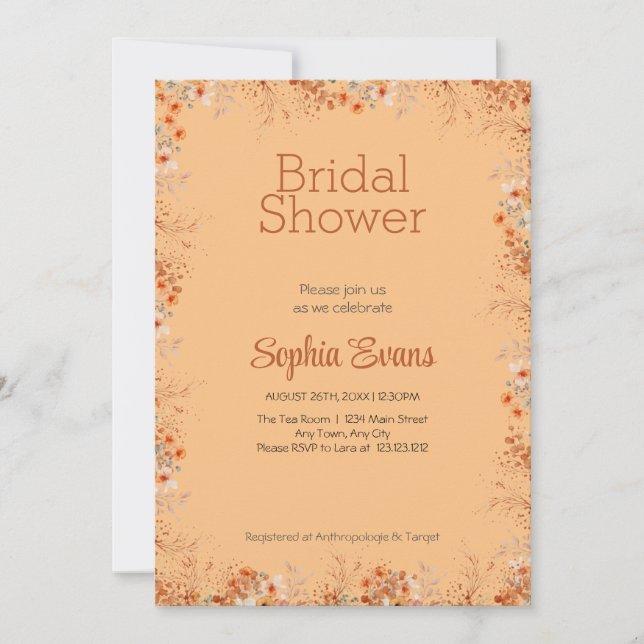 Invitation Fleurs Orange Bordure Orange Baby Shower (Devant)