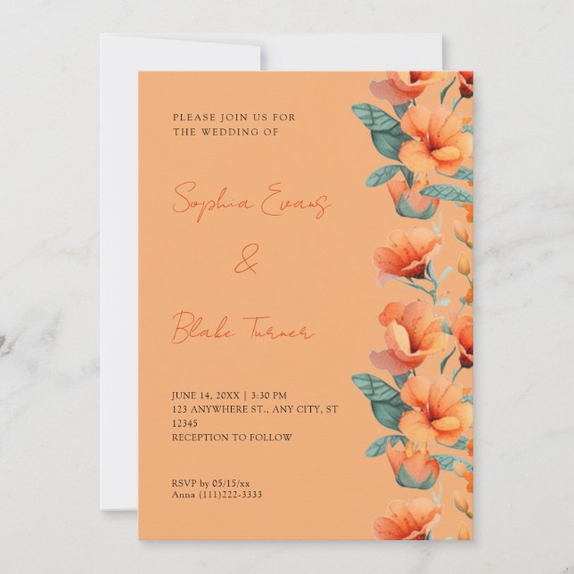 Invitation Fleurs Orange Moderne Mariage orange (Devant)