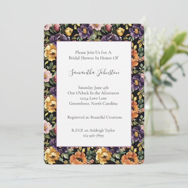 Invitation Fleurs Orange Rose Jaune Violet Shower de Mariée   (Debout devant)