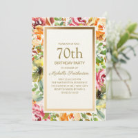 Fleurs orange rouge feuilles vertes or 70e anniver