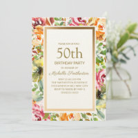 Fleurs orange rouge Vert Feuilles Or 50e Anniversa