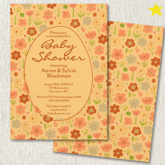Invitation Fleurs oranges de printemps Dessins Doodle Shower  (Créateur téléchargé)