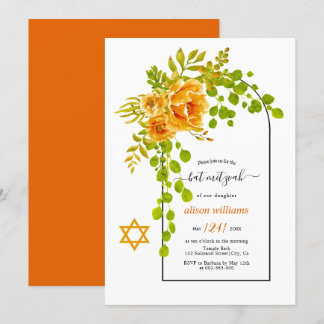 Invitation Fleurs oranges et Bat mitzvah à arc