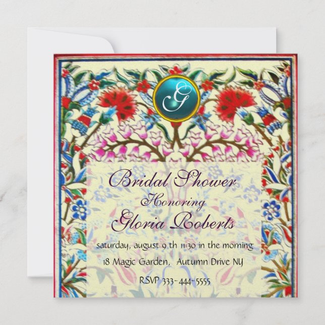 Invitation FLEURS ORIENTALES DAMASK MONOGRAM Bleu Ice (Devant)