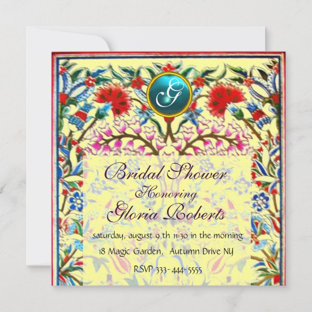 Invitation FLEURS ORIENTALES DAMASK MONOGRAM Bleu Jaune (Devant)