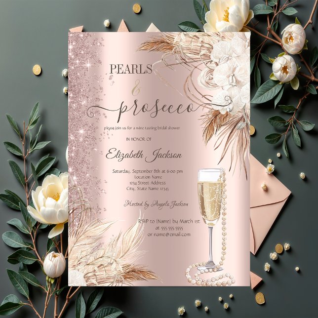 Invitation Fleurs Paillettes Perles & Prosecco Enterrement de (Créateur téléchargé)