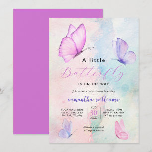 Invitation Fleurs papillon rose violet Baby shower fille