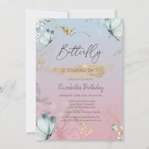 Invitation Fleurs Papillons Bleus Ombré Anniversaire