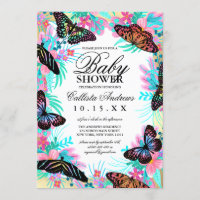 Fleurs papillons Feuille Baby shower d'aquarelle