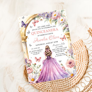 Invitation Fleurs Papillons Lilac Princesse Quinceañera