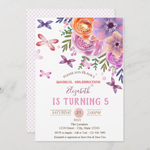 Invitation Fleurs Papillons Pois Anniversaire