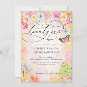 Invitation Fleurs pastel aquarelle 21e anniversaire