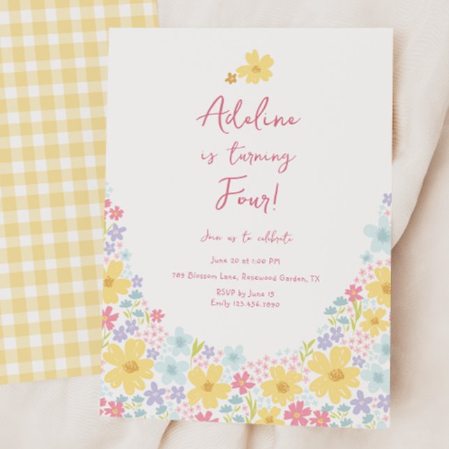 Invitation Fleurs pastel de fleurs sauvages Anniversaire Enfa (Créateur téléchargé)