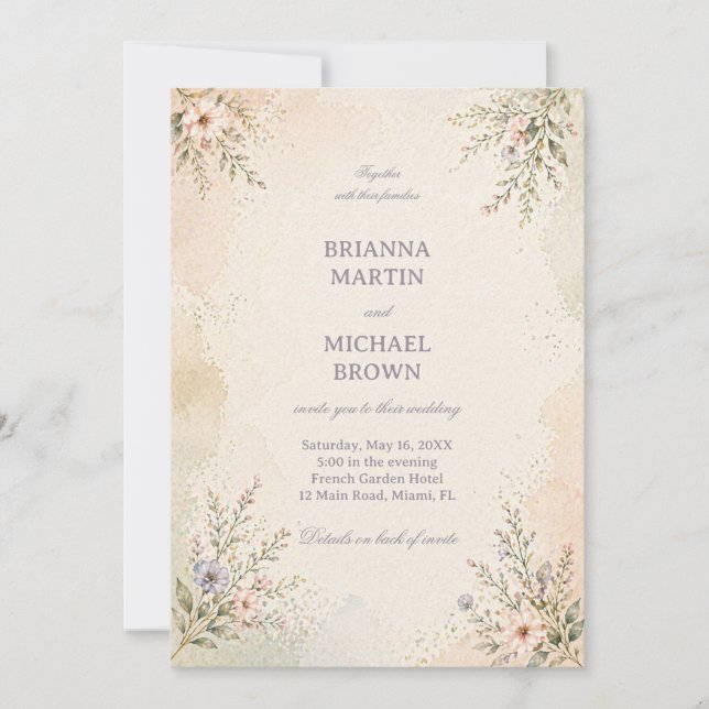 Invitation Fleurs pastel doux (Devant)
