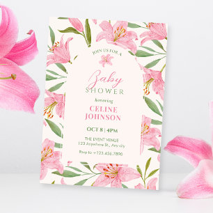 Invitation Fleurs pastel en fleurs lys rose vert baby shower