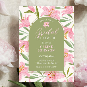 Invitation Fleurs pastel floraison lys rose vert shower de ma
