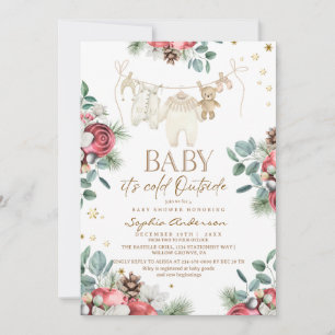 Invitation Fleurs pastel hivernales à l'extérieur de la Baby