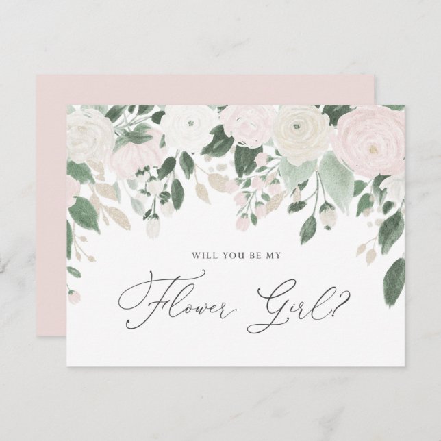 Invitation Fleurs Pastel Paillettes Seras-Tu Ma Demoiselle D' (Devant / Derrière)