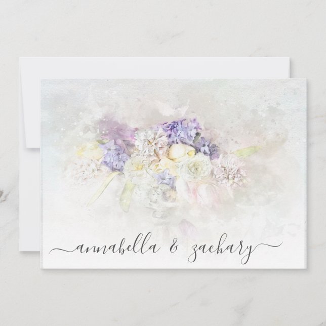 Invitation *~* Fleurs Pastel PHOTO RSVP QR AR26 MARIAGE (Devant)