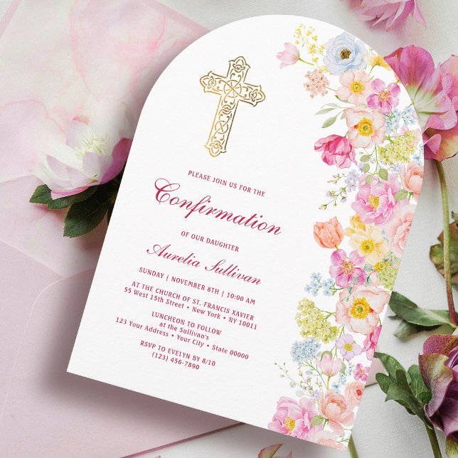 Invitation Fleurs pastel vives Arche de confirmation (Créateur téléchargé)