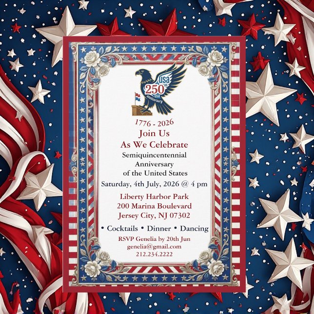 Invitation Fleurs patriotiques du 250e anniversaire d'Argent  (250th Freedom Silver Anniversary Patriotic Florals Invitation)