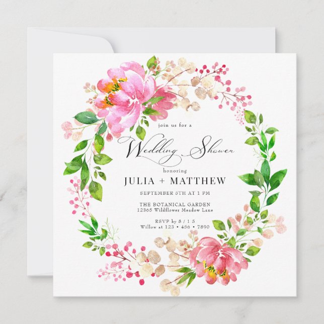 Invitation Fleurs Peintes à la Main | Fête de Mariage Couronn (Devant)