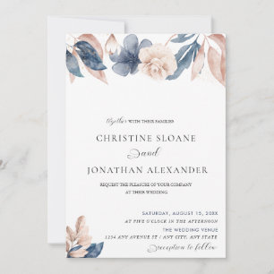 Invitation Fleurs peintes à la main Mariage bleu et blanc