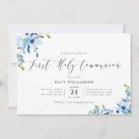 Fleurs peintes bleues première communion