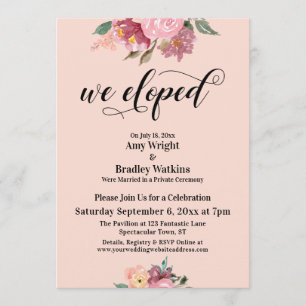 Invitation Fleurs Peintes en Rose Nous nous sommes Enfuis en 